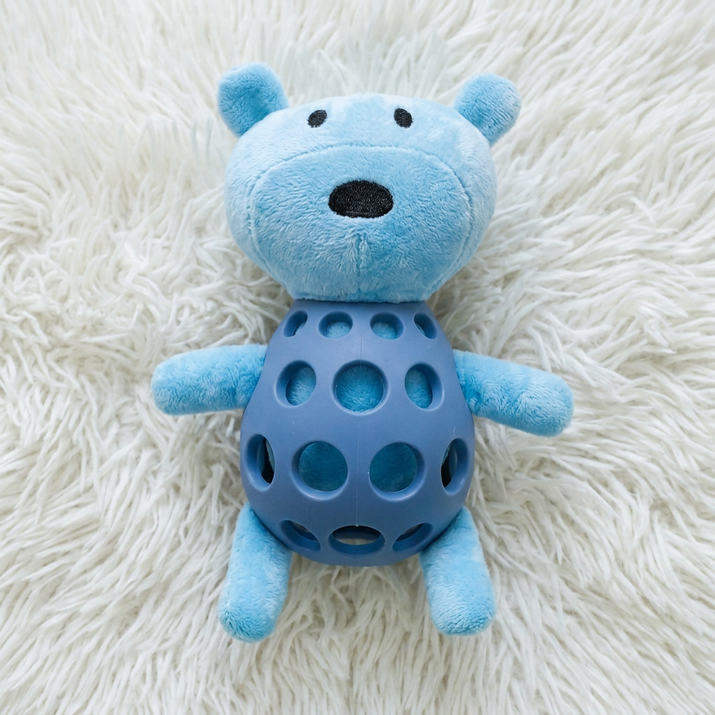 2-in-1 Bear Dog Toy – Squeaky Plush & Dental Chew Ball