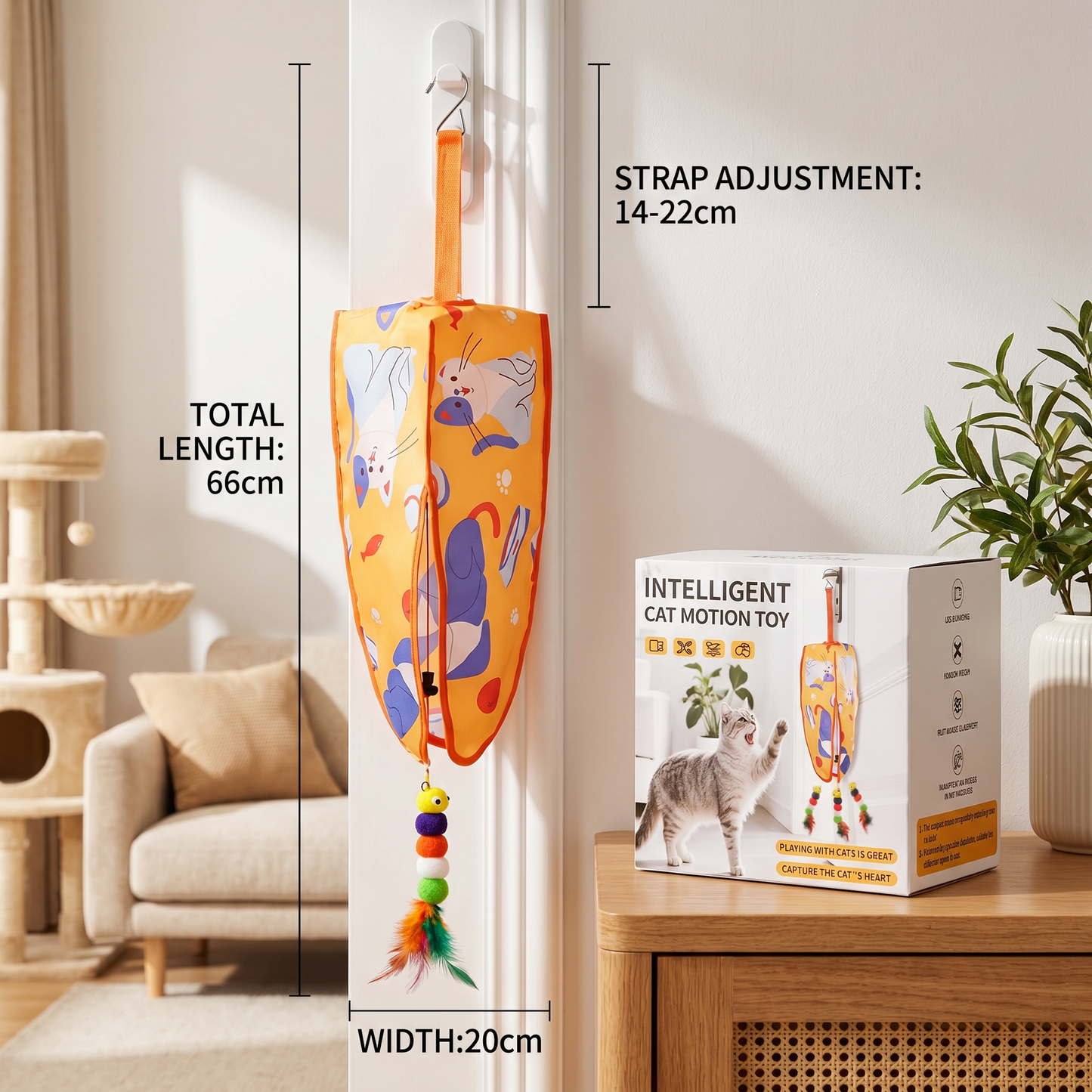 Automatic Hanging Cat Toy with Feather Teasers & Sound