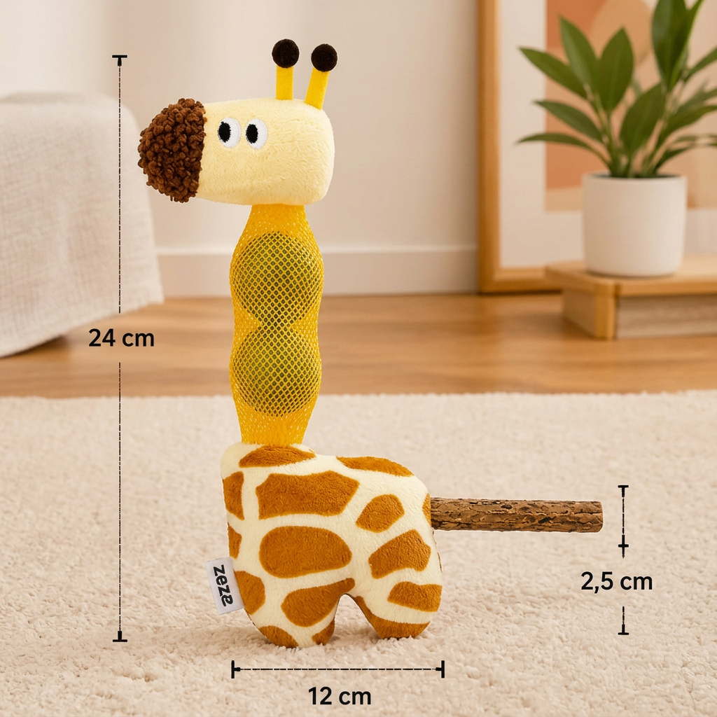 3-in-1 Dental Giraffe Cat Toy – Plush, Catnip Balls & Natural Chew Stick