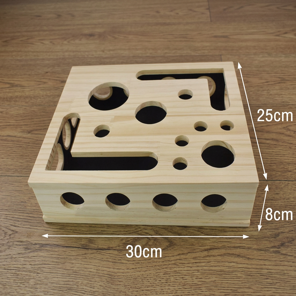 Interactive Wooden Cat Puzzle Box – Scratch, Hide & Treat Enrichment Toy