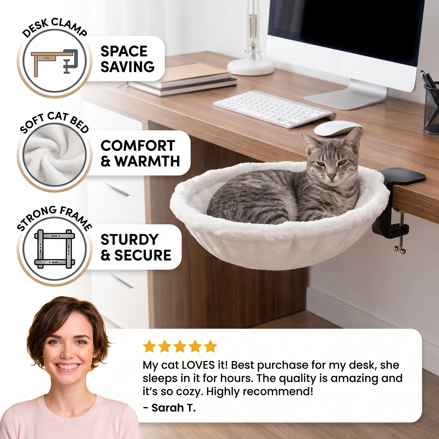 Premium Hanging Cat Hammock for Desks & Shelves
