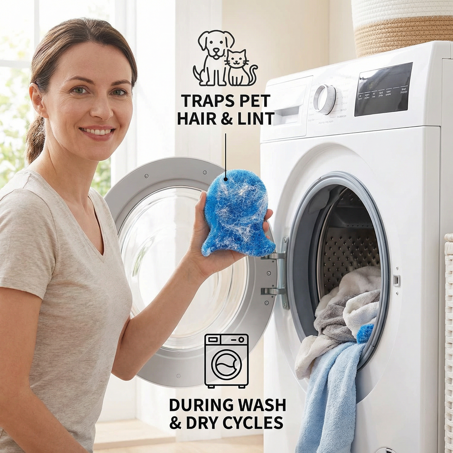 Washing Machine Pet Hair Remover – Sticky Lint Catcher for Dog & Cat Hair