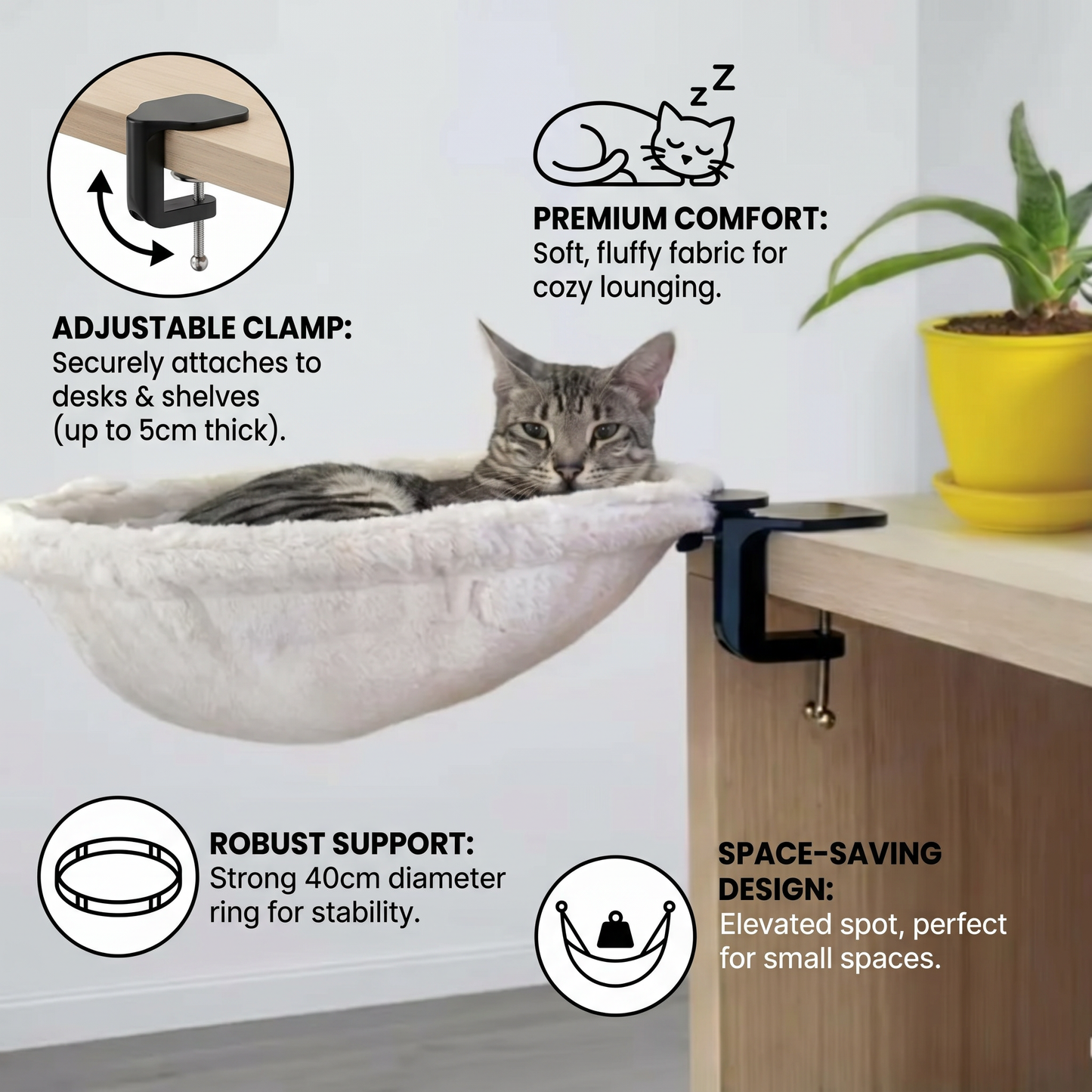 Premium Hanging Cat Hammock for Desks & Shelves
