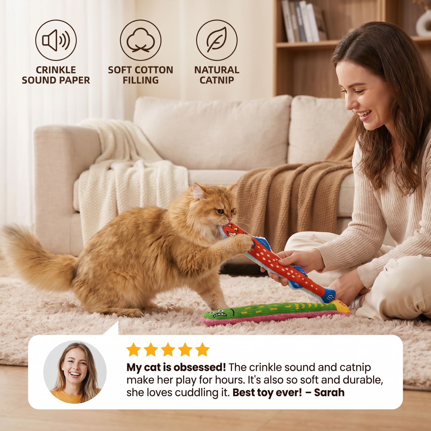 Catnip Crinkle Kicker Toy – Plush Cat Kick & Cuddle Toy