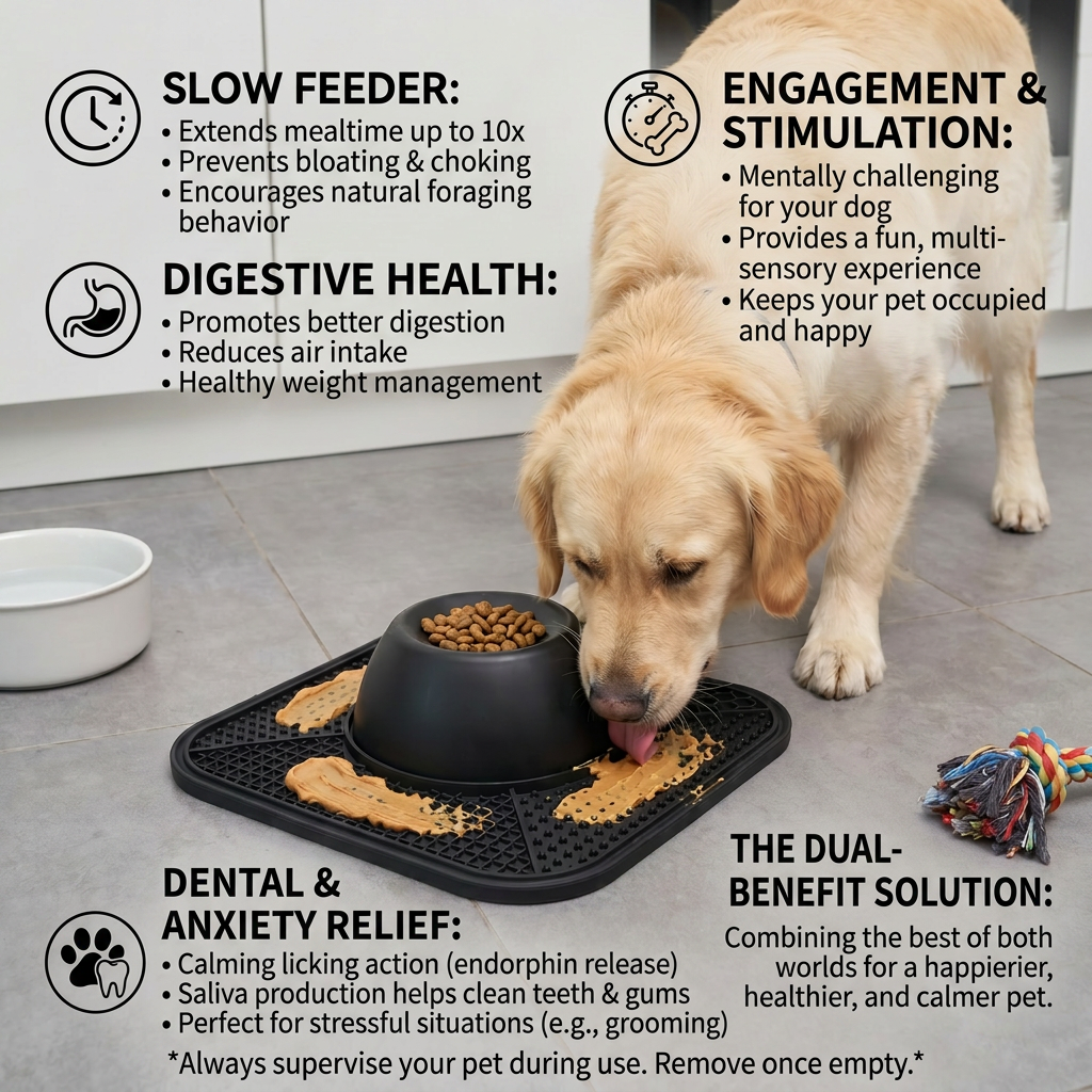 2in1 Slow Feeder Dog Bowl with Lick Mat