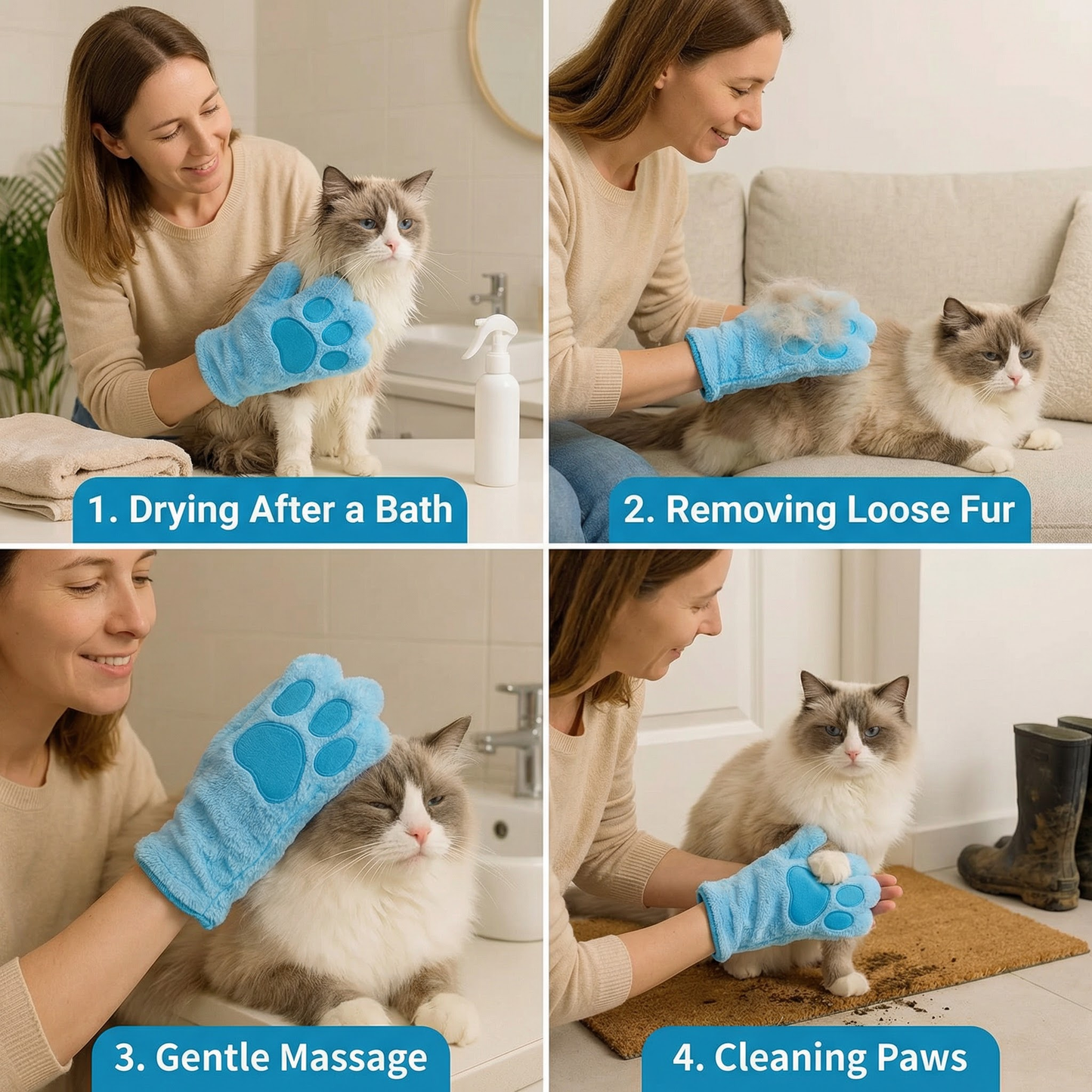 Animal care microfibre glove – dry bath towel & coat cleaning for cats