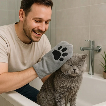 Animal care microfibre glove – dry bath towel & coat cleaning for cats
