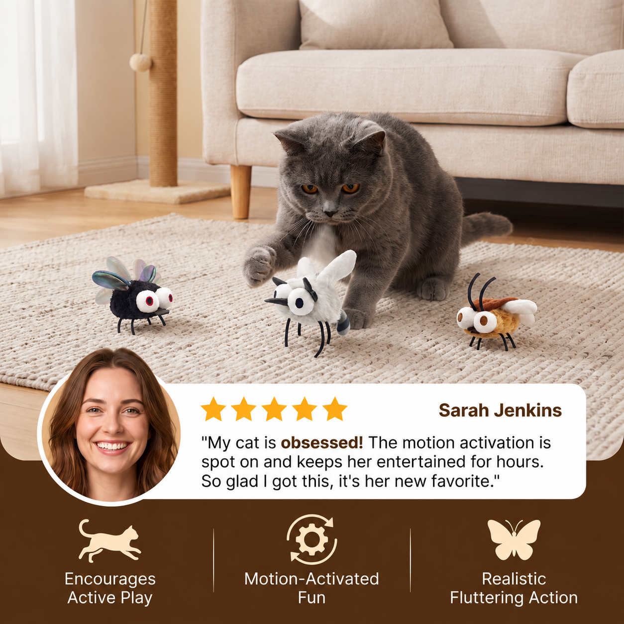 Motion-Activated Flying Insect Cat Toy