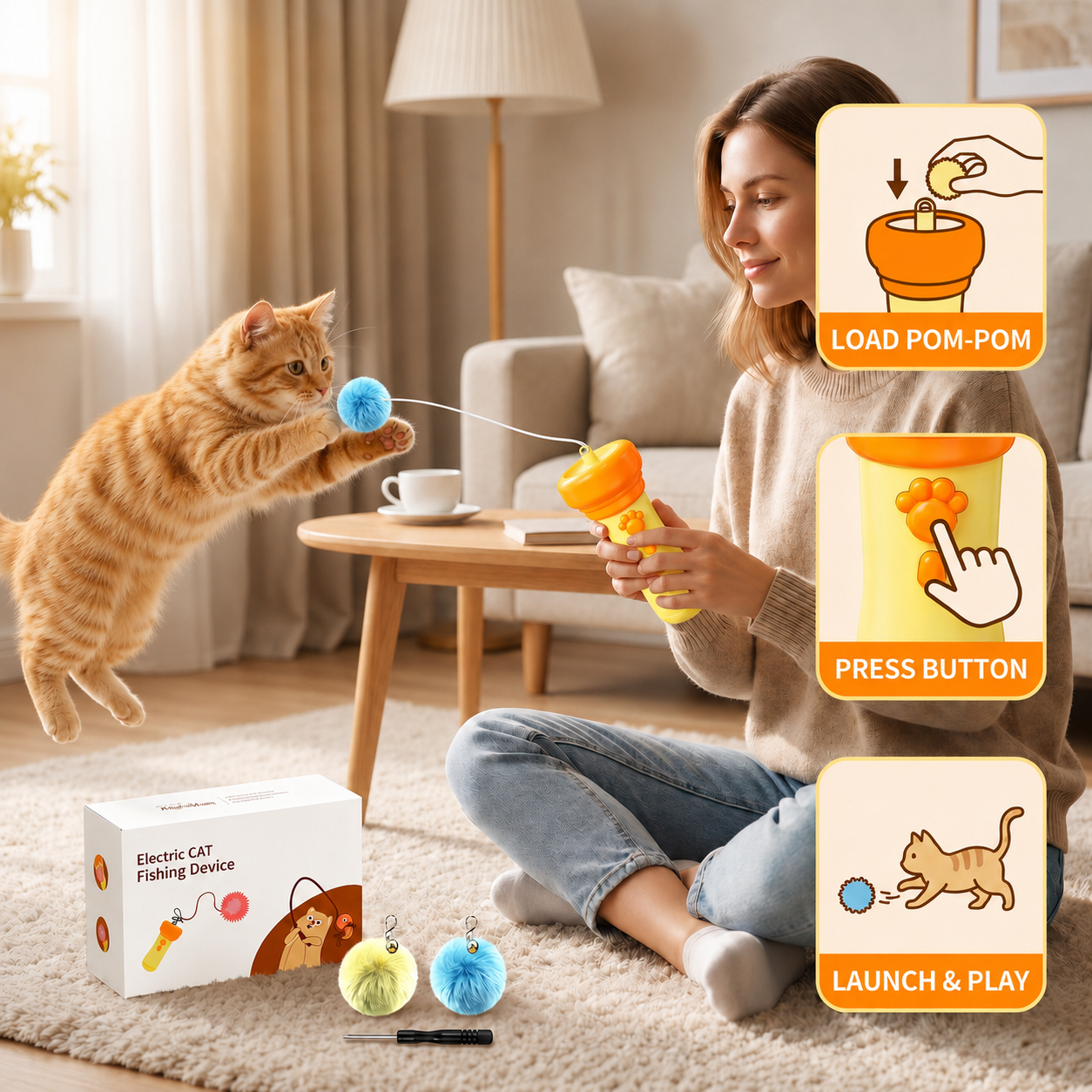 Interactive Pom-Pom Launcher Tod for Cats