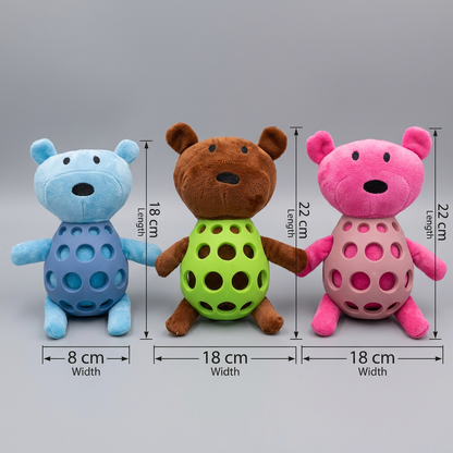 2-in-1 Bear Dog Toy – Squeaky Plush & Dental Chew Ball