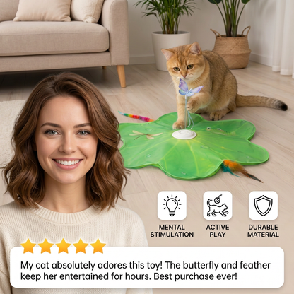 3-in-1 Interactive Butterfly Cat Toy – Play Mat with Butterfly & Feather Teasers