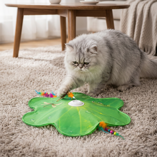 3-in-1 Interactive Butterfly Cat Toy – Play Mat with Butterfly & Feather Teasers