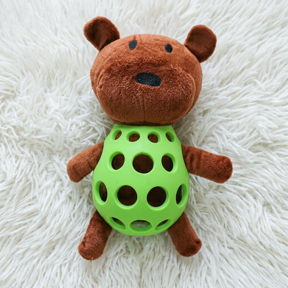 2-in-1 Bear Dog Toy – Squeaky Plush & Dental Chew Ball
