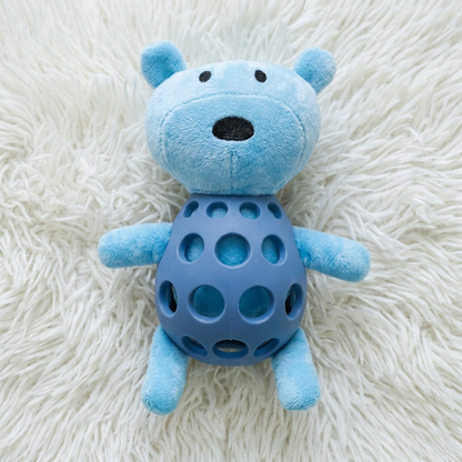 2-in-1 Bear Dog Toy – Squeaky Plush & Dental Chew Ball