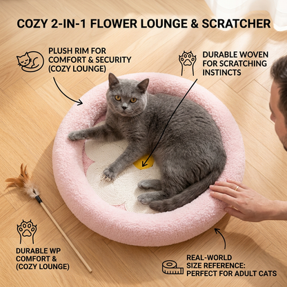 Flower Cat Scratcher Bed – Cozy 2-in-1 Scratching Lounge