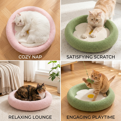 Flower Cat Scratcher Bed – Cozy 2-in-1 Scratching Lounge