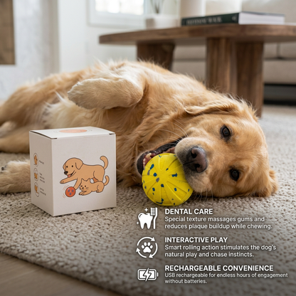 Interactive Rechargeable Dog Ball – Smart Rolling & Dental Chew Toy