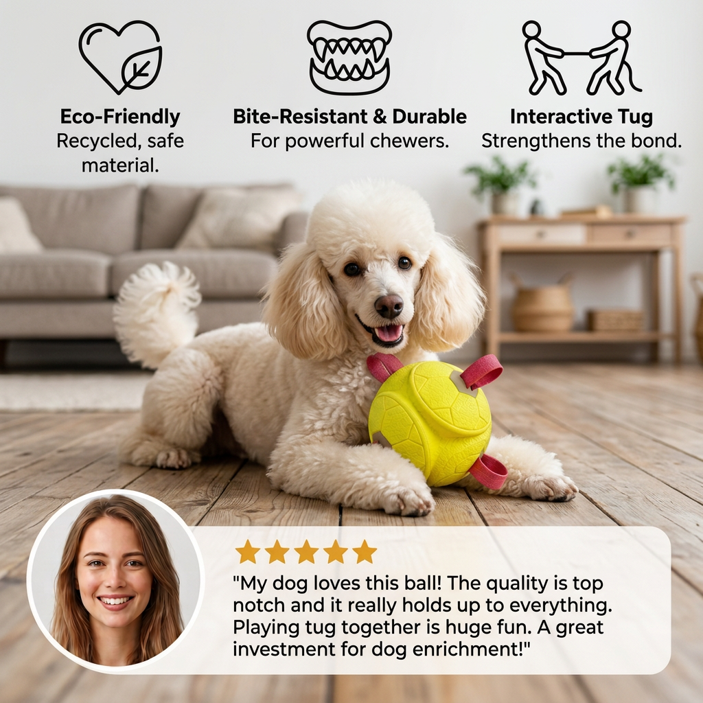 Eco-Friendly Indestructible Dog Ball – Bite Resistant Interactive Tug & Fetch Toy