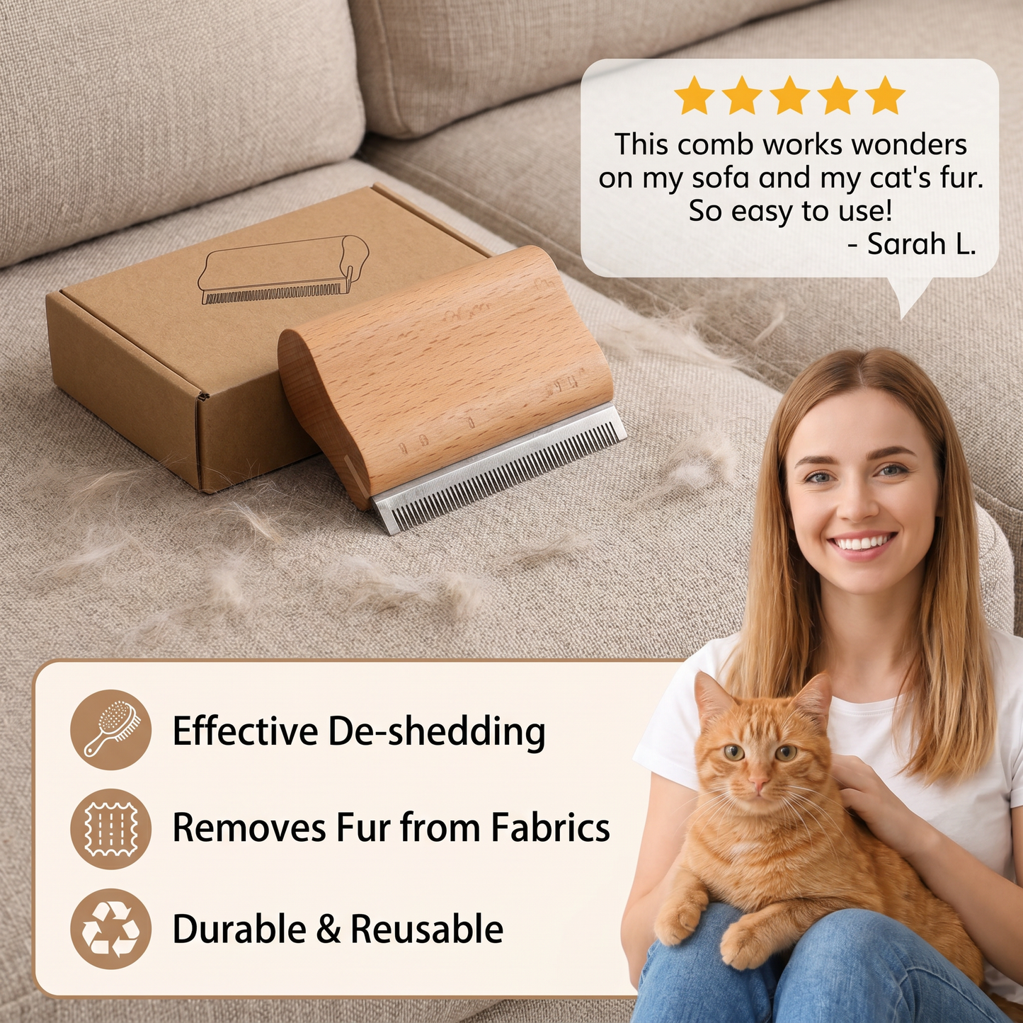 2-in-1 Pet Grooming & Hair Removal Comb for Fur, Furniture & Fabrics