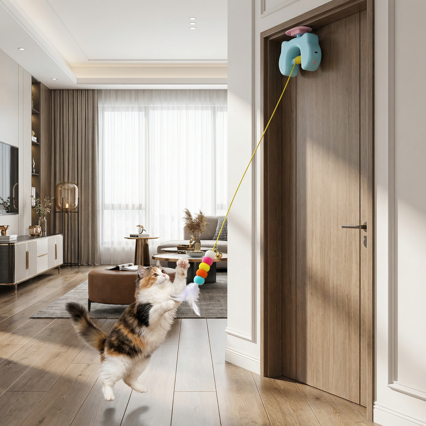 Interactive Cat Feather Toy – Electric Door Hanging Auto Swing Cat Teaser
