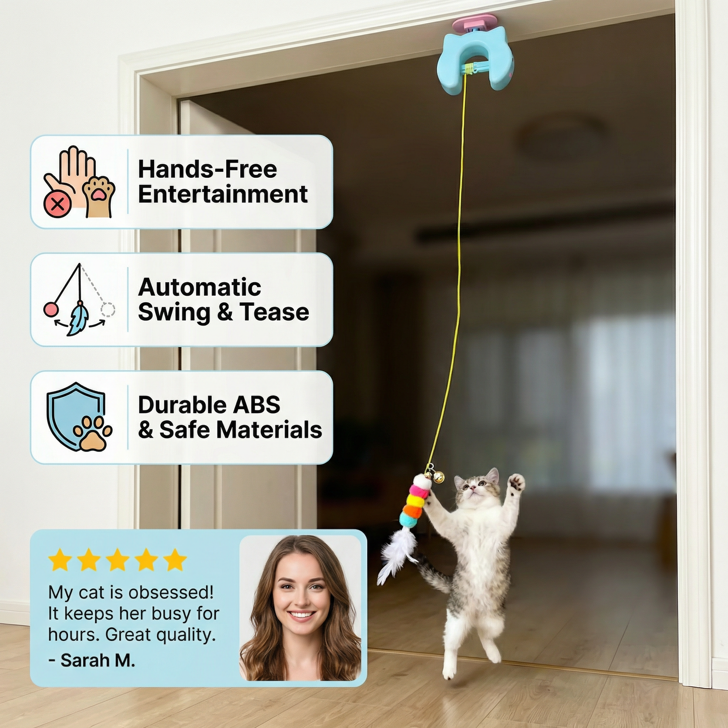 Interactive Cat Feather Toy – Electric Door Hanging Auto Swing Cat Teaser