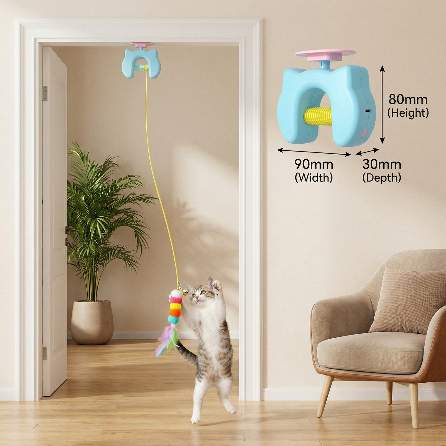 Interactive Cat Feather Toy – Electric Door Hanging Auto Swing Cat Teaser