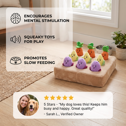 Interactive Vegetable Garden Treat Toy – Hide & Seek Snuffle Puzzle with Squeaky Veggies