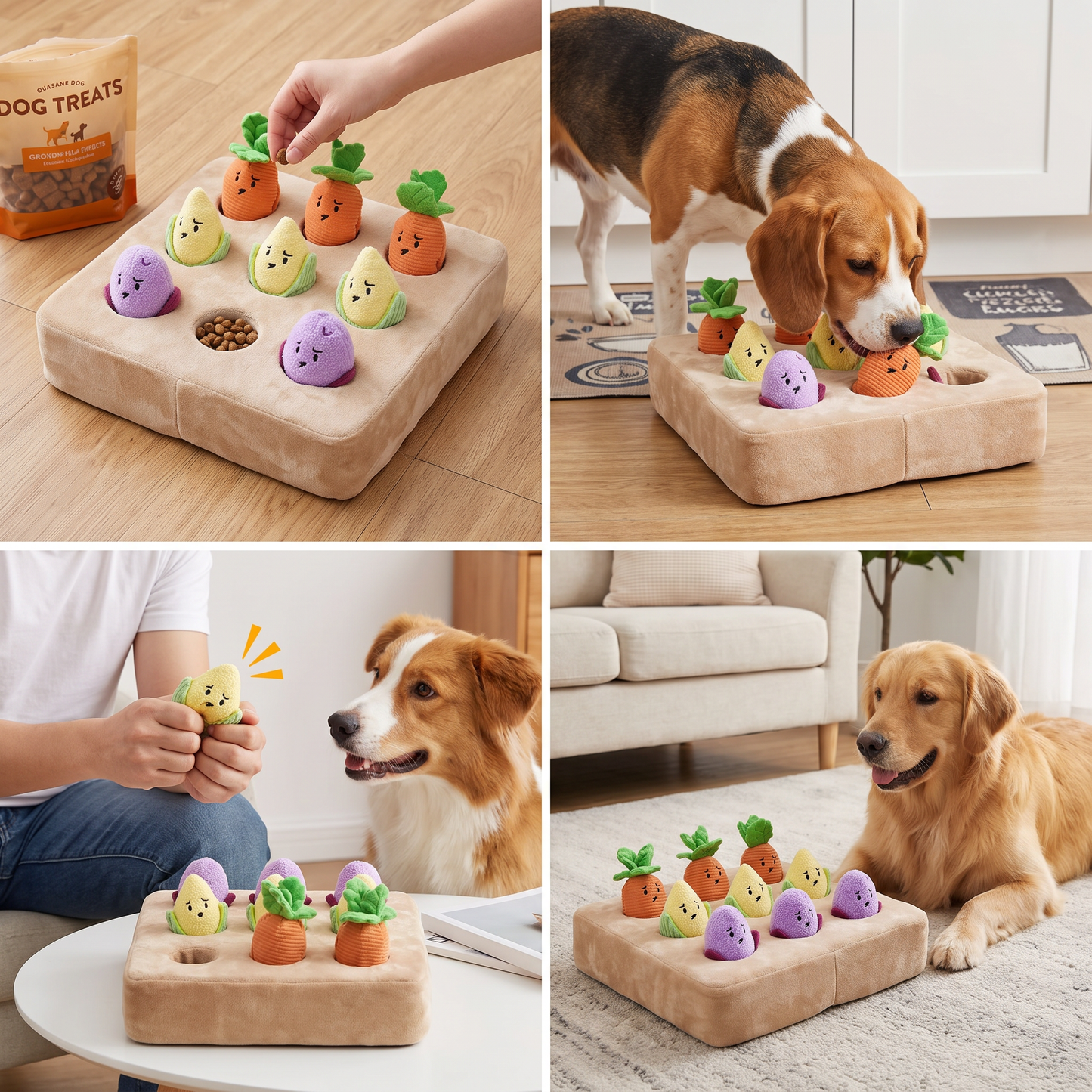 Interactive Vegetable Garden Treat Toy – Hide & Seek Snuffle Puzzle with Squeaky Veggies