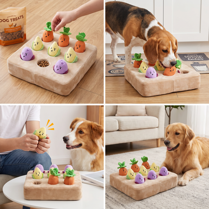 Interactive Vegetable Garden Treat Toy – Hide & Seek Snuffle Puzzle with Squeaky Veggies