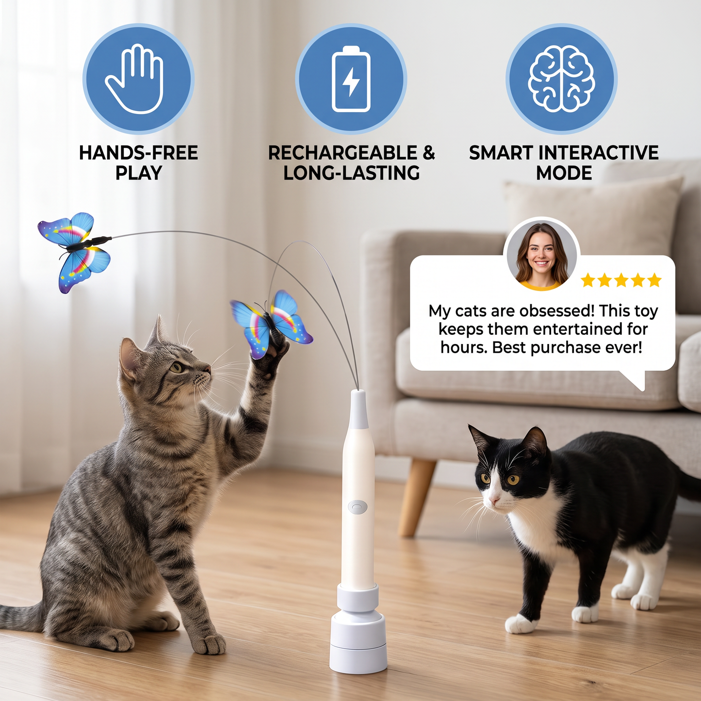 Interactive Spinning Butterfly Cat Toy – Rechargeable Motion Teaser Wand