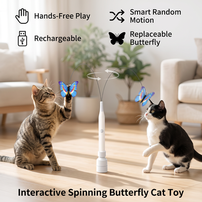 Interactive Spinning Butterfly Cat Toy – Rechargeable Motion Teaser Wand