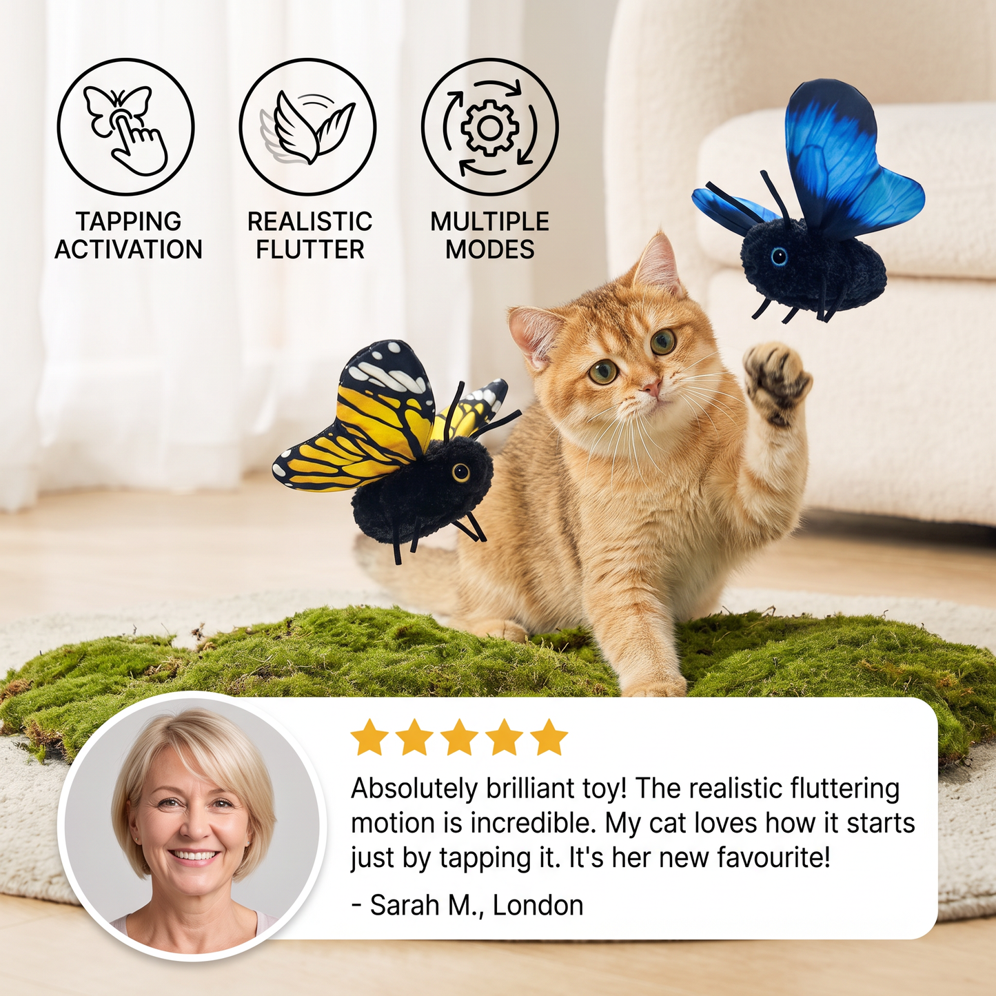 Interactive Flutter Butterfly Cat Toy – Automatic Flying Teaser