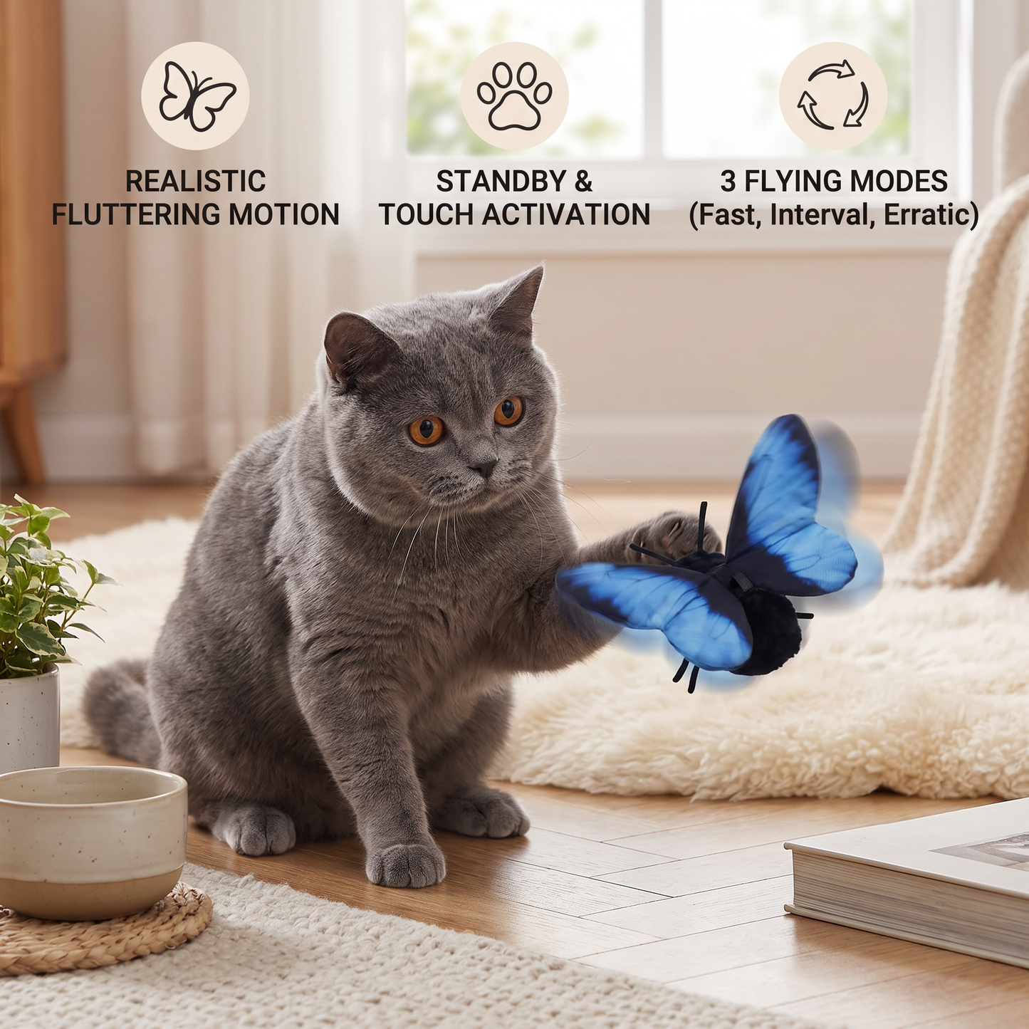 Interactive Flutter Butterfly Cat Toy – Automatic Flying Teaser