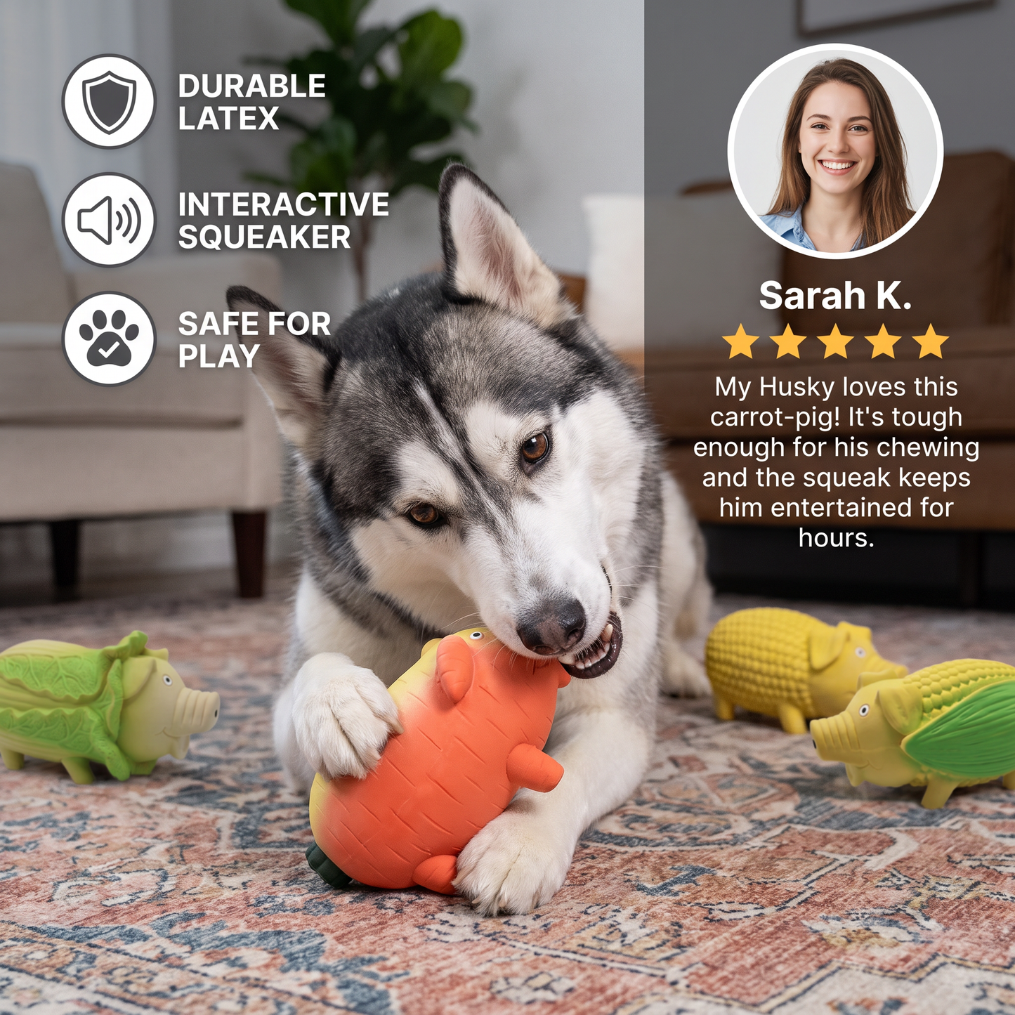 Durable Squeaky Latex Farm Animal Dog Toy