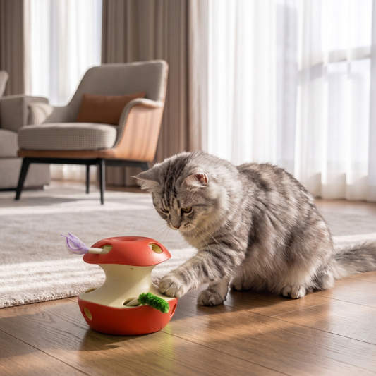 3-in-1 Apple-Shaped Cat Toy – Interactive Feather & Ball Toy
