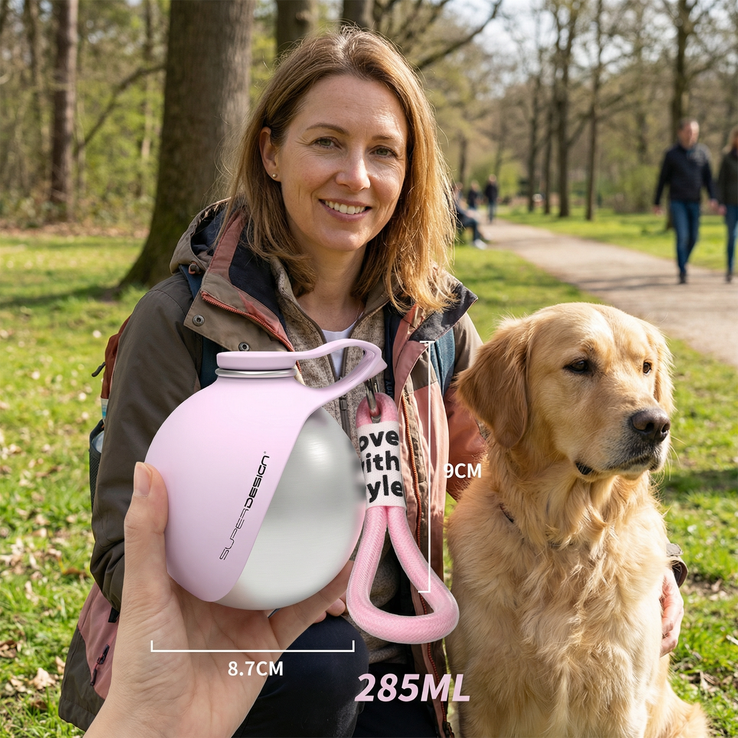 2-in-1 Dog Travel Water Bottle – Leakproof Stainless Steel Bottle with Silicone Bowl