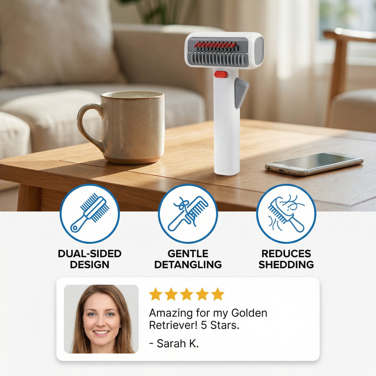 2-in-1 Pet Grooming & Trimming Brush – Dematting & Undercoat Comb for Long & Short Hair