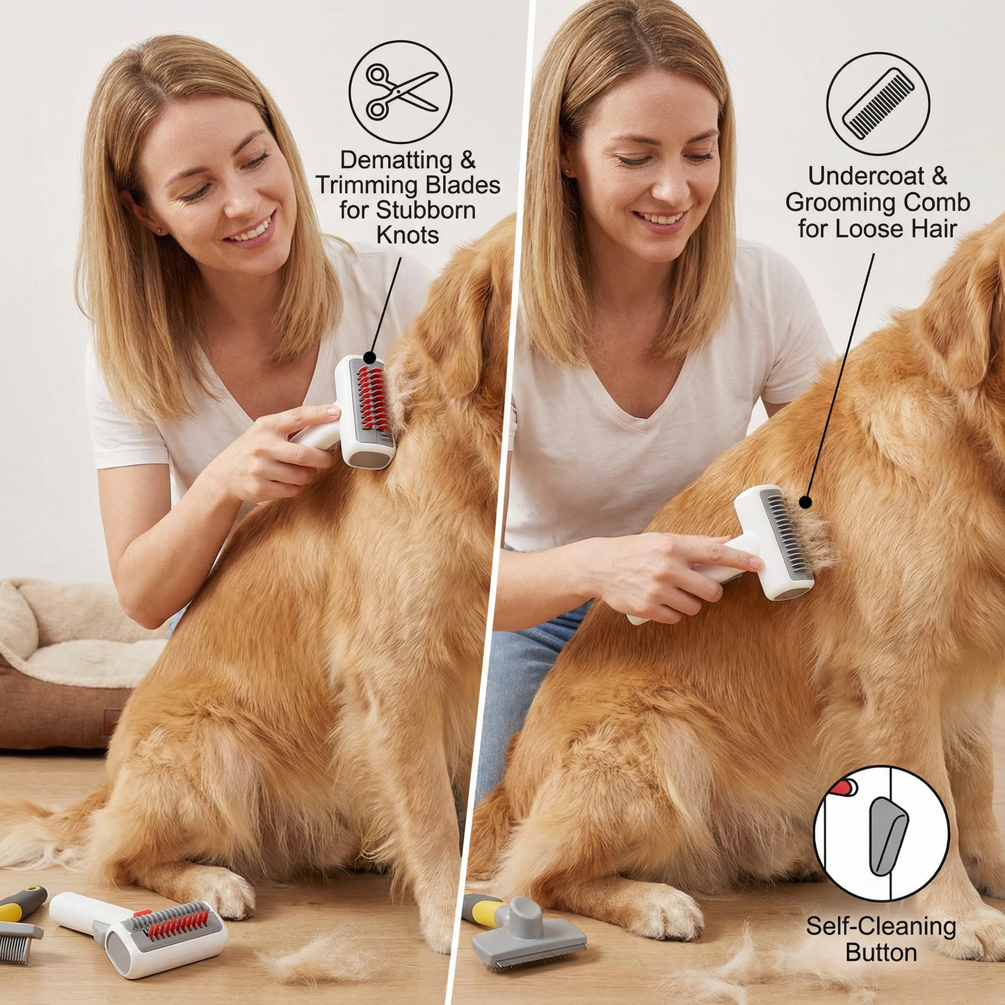 2-in-1 Pet Grooming & Trimming Brush – Dematting & Undercoat Comb for Long & Short Hair