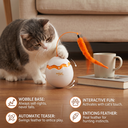 Interactive Wobble Egg Cat Toy – Automatic Feather Teaser
