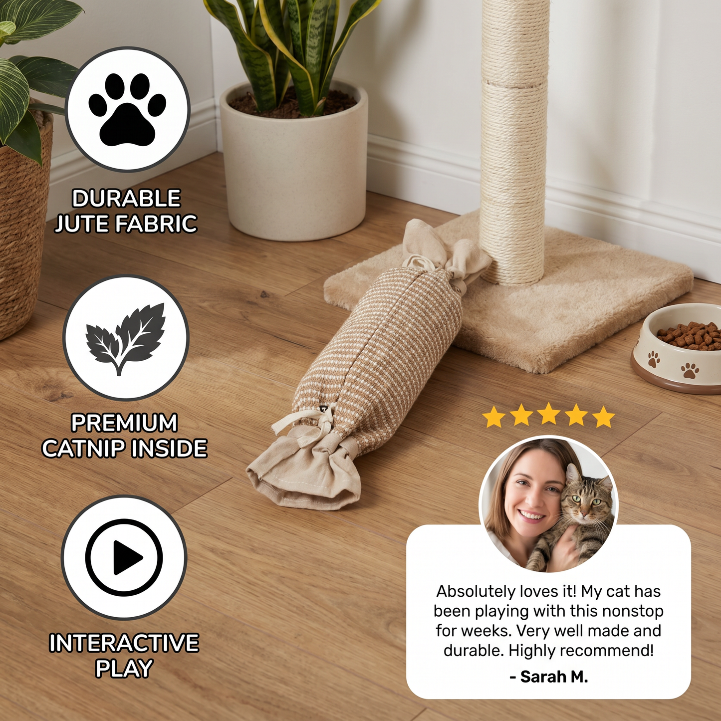 Eco-Friendly Catnip Jute Bag Toy for Cats – Durable Interactive Play Bag