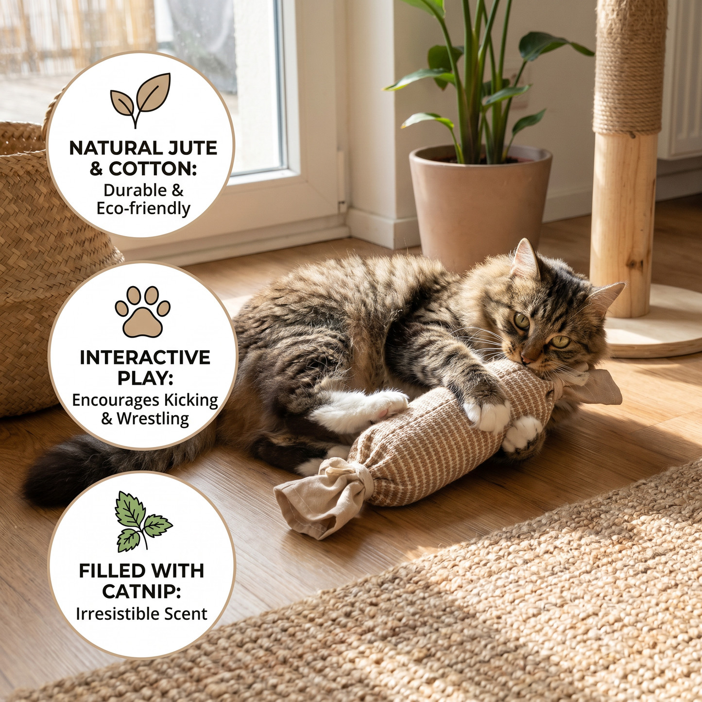 Eco-Friendly Catnip Jute Bag Toy for Cats – Durable Interactive Play Bag