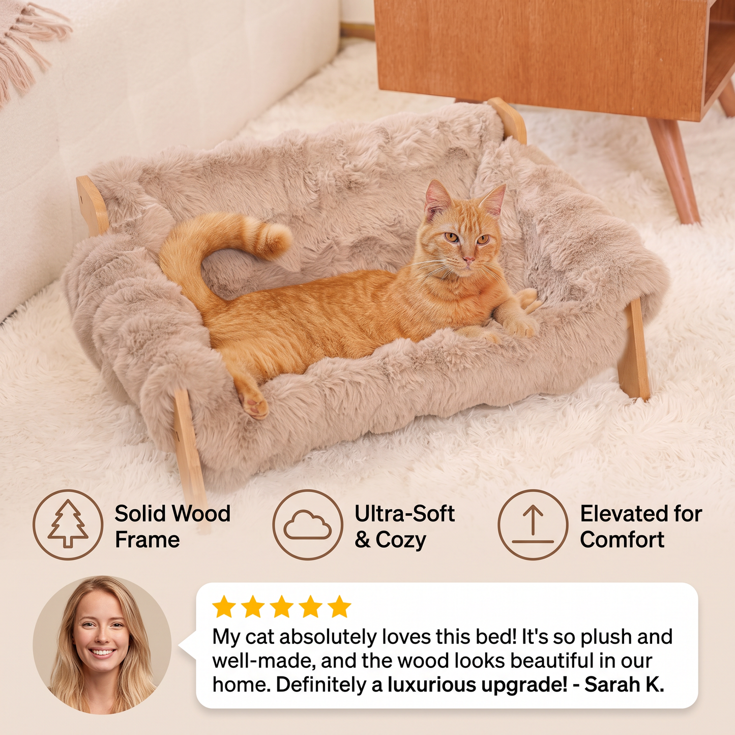 Luxury Elevated Solid Wood Pet Couch Bed