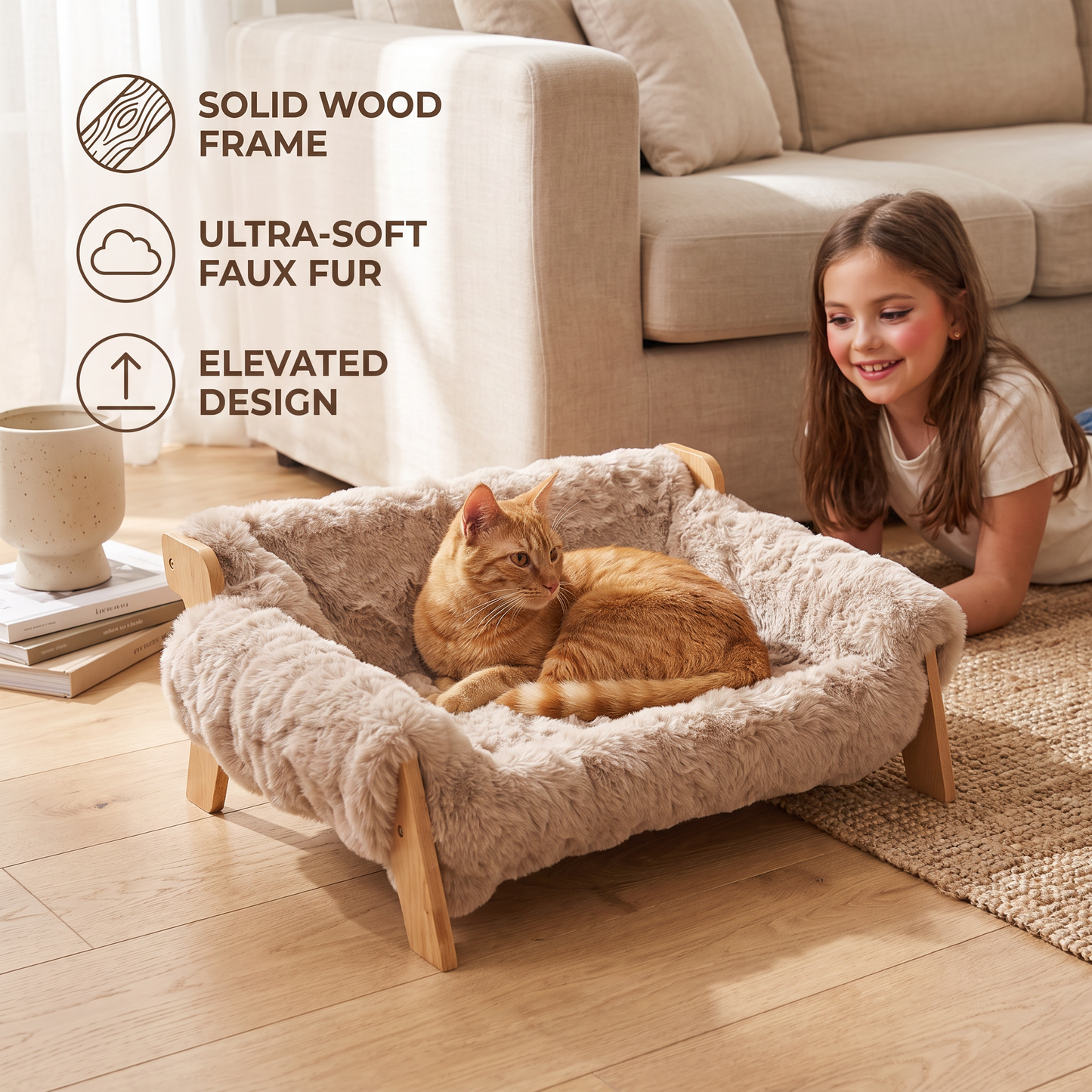 Luxury Elevated Solid Wood Pet Couch Bed