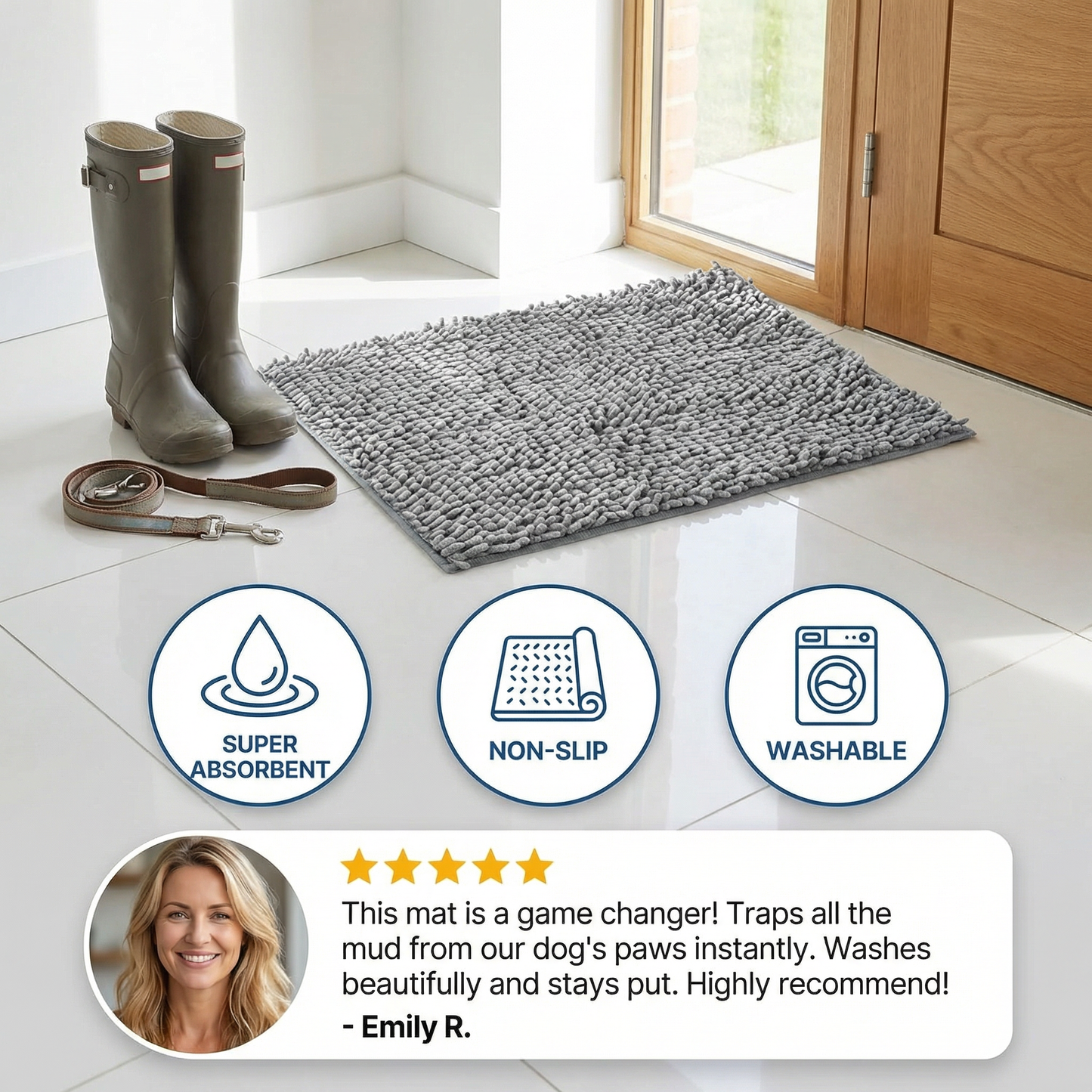 Dog Mud Mat – Super Absorbent, Non-Slip & Washable