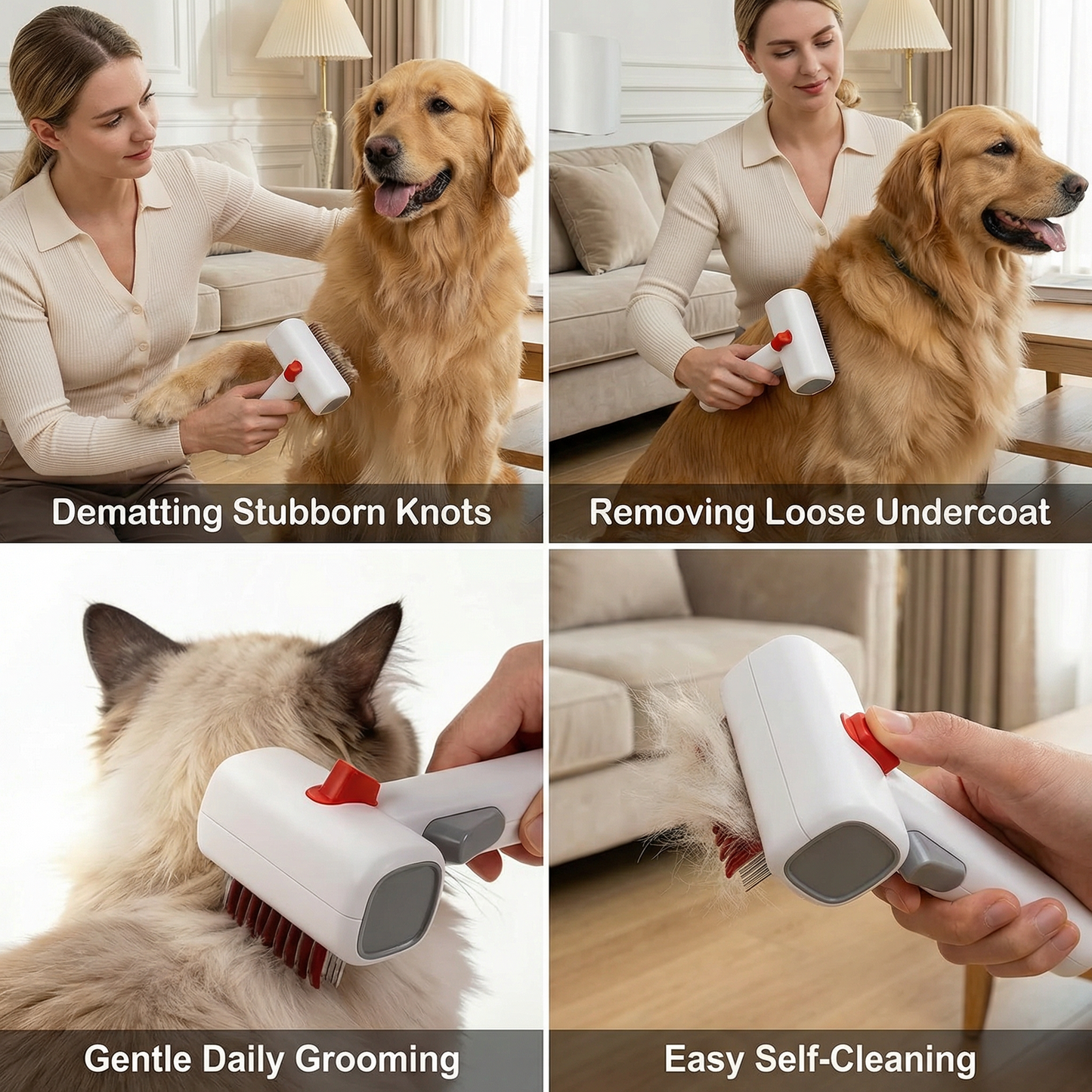 2-in-1 Pet Grooming & Trimming Brush – Dematting & Undercoat Comb for Long & Short Hair