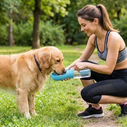 3 in 1 portable dog water bottle with food container and poop bag