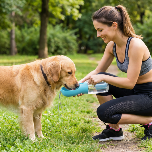 3 in 1 portable dog water bottle with food container and poop bag