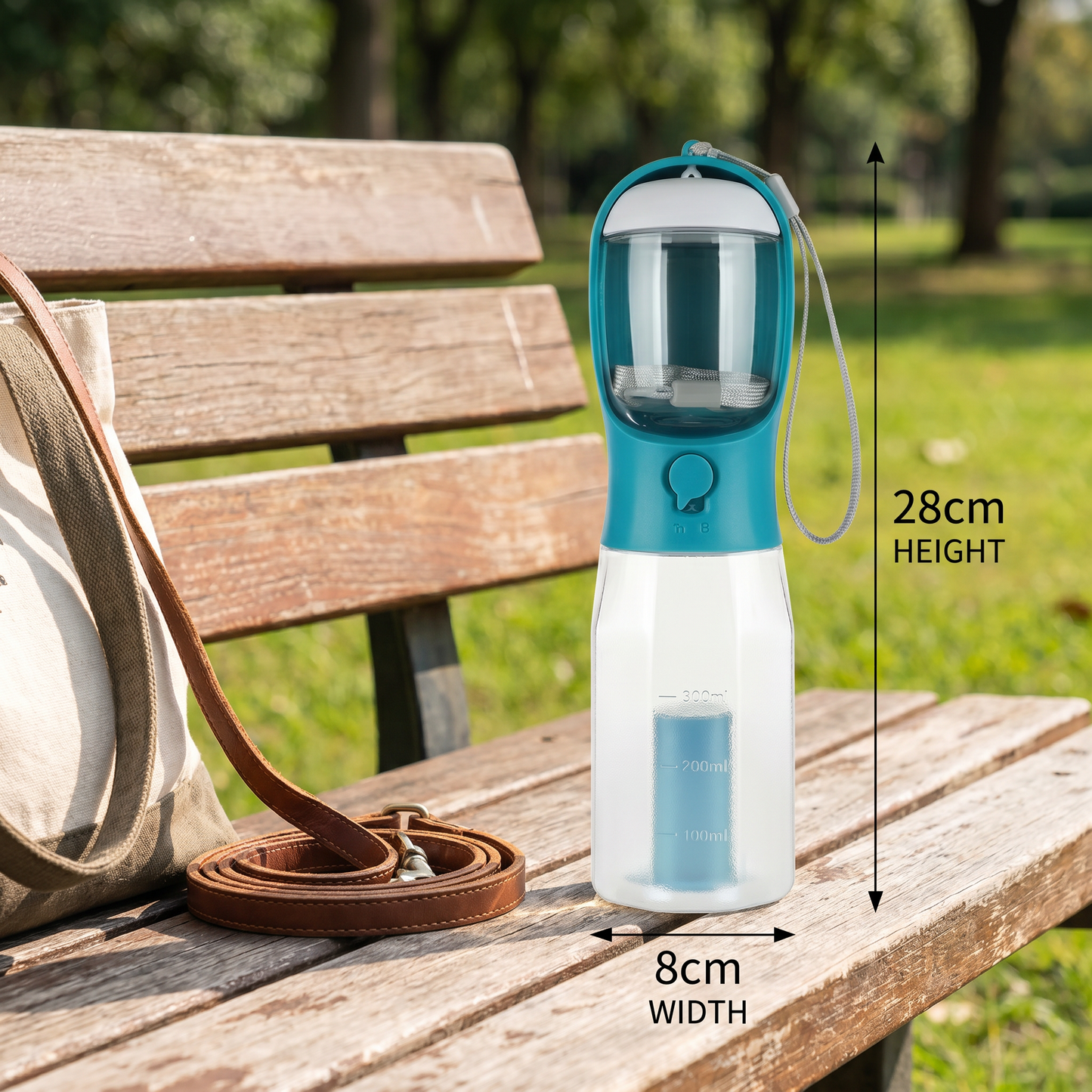 3 in 1 portable dog water bottle with food container and poop bag