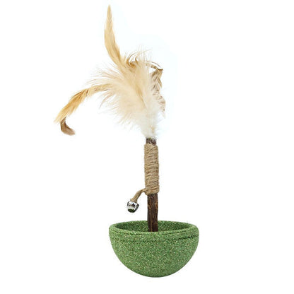 Teeth Cleaning Catnip Tumbler Cat Toy – Interactive Feather Teaser with Bell
