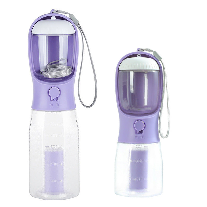 3 in 1 portable dog water bottle with food container and poop bag